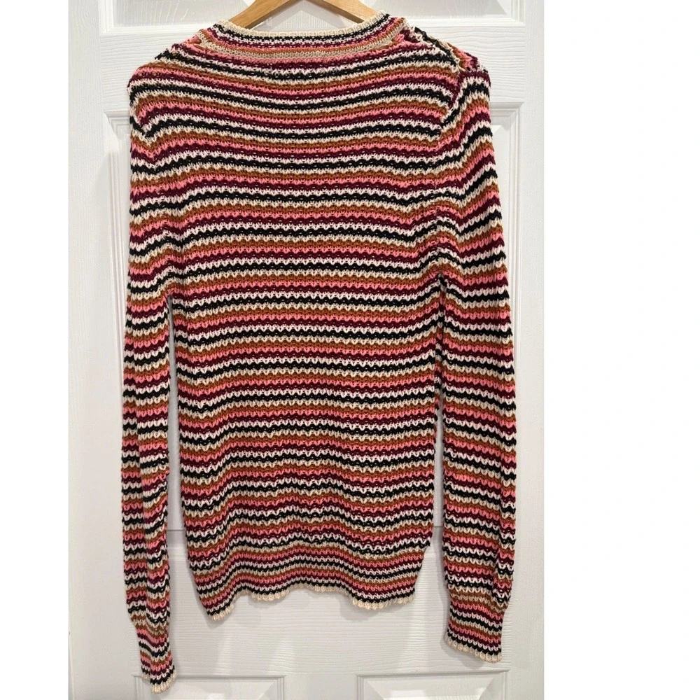 John + Jenn Striped Cotton Knit Sweater Women Medium Crochet Look Boho Versatile